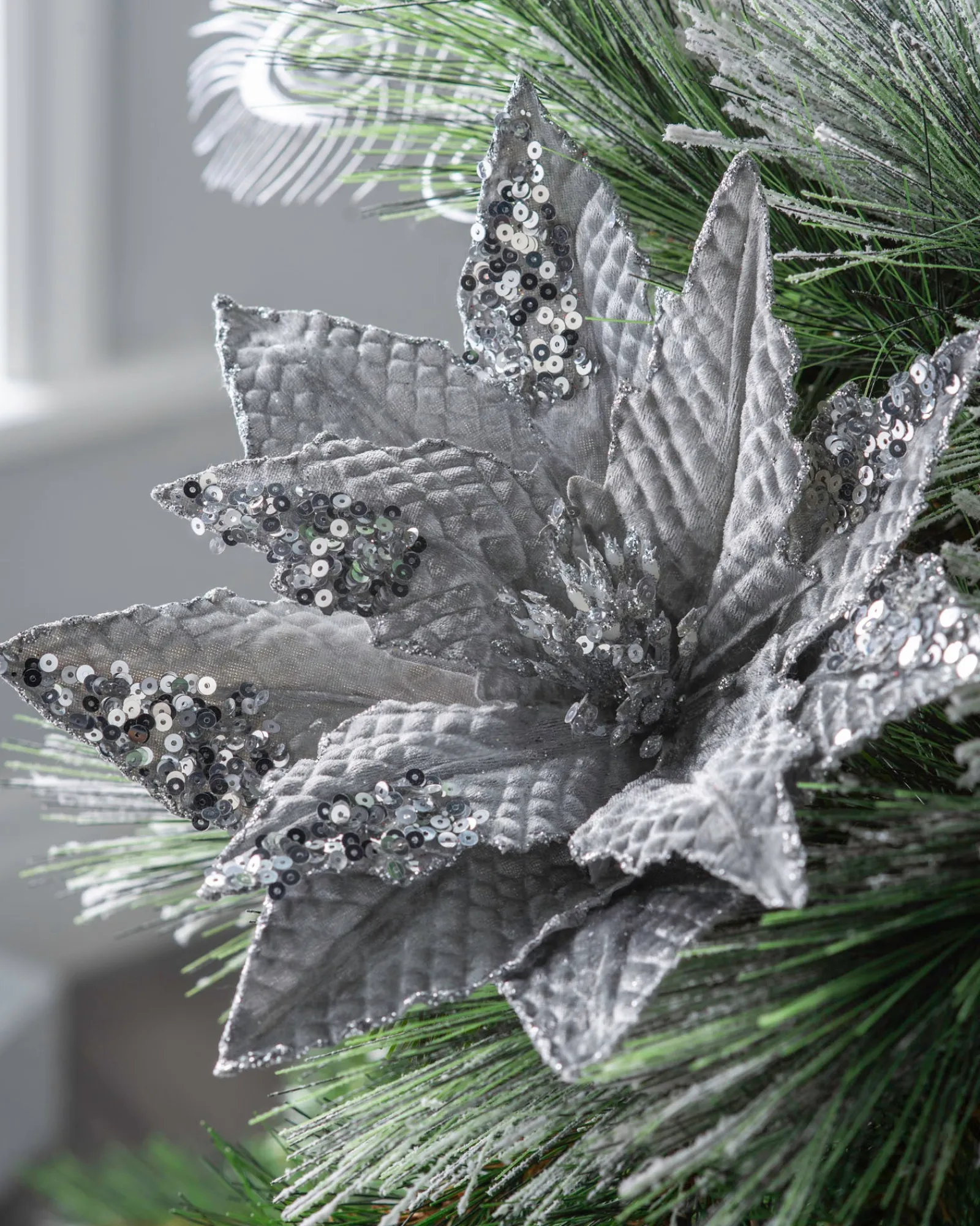 WeRChristmas Artificial Poinsettia Flower, Silver, 29 Cm