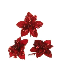 WeRChristmas Artificial Red Poinsettia Flower With Clip, 3 Pack, 12 Cm