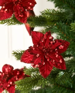 WeRChristmas Artificial Red Poinsettia Flower With Clip, 3 Pack, 12 Cm