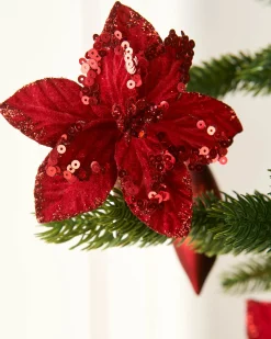 WeRChristmas Artificial Red Poinsettia Flower With Clip, 3 Pack, 12 Cm