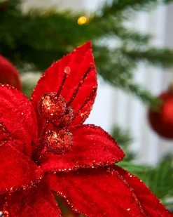 WeRChristmas Artificial Red Poinsettia Flower With Clip, 3 Pack, 12 Cm