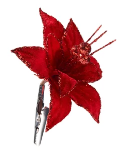 WeRChristmas Artificial Red Poinsettia Flower With Clip, 3 Pack, 12 Cm