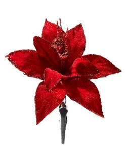 WeRChristmas Artificial Red Poinsettia Flower With Clip, 3 Pack, 12 Cm
