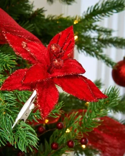 WeRChristmas Artificial Red Poinsettia Flower With Clip, 3 Pack, 12 Cm