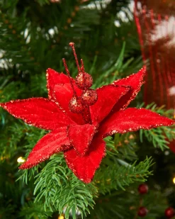 WeRChristmas Artificial Red Poinsettia Flower With Clip, 3 Pack, 12 Cm