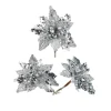 WeRChristmas Artificial Silver Poinsettia Flower With Clip, 3 Pack, 12 Cm
