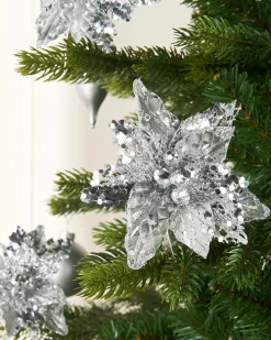 WeRChristmas Artificial Silver Poinsettia Flower With Clip, 3 Pack, 12 Cm