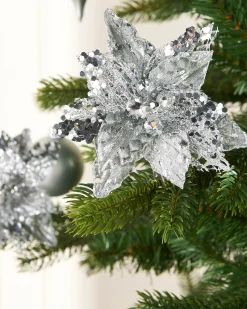 WeRChristmas Artificial Silver Poinsettia Flower With Clip, 3 Pack, 12 Cm