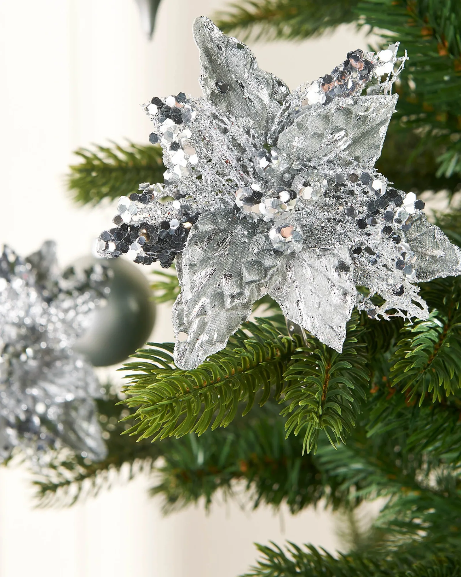 WeRChristmas Artificial Silver Poinsettia Flower With Clip, 3 Pack, 12 Cm
