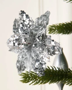 WeRChristmas Artificial Silver Poinsettia Flower With Clip, 3 Pack, 12 Cm