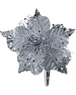 WeRChristmas Artificial Silver Poinsettia Flower With Clip, 3 Pack, 12 Cm