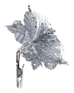 WeRChristmas Artificial Silver Poinsettia Flower With Clip, 3 Pack, 12 Cm