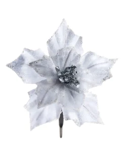WeRChristmas Artificial White Poinsettia Flower With Clip, 3 Pack, 12 Cm
