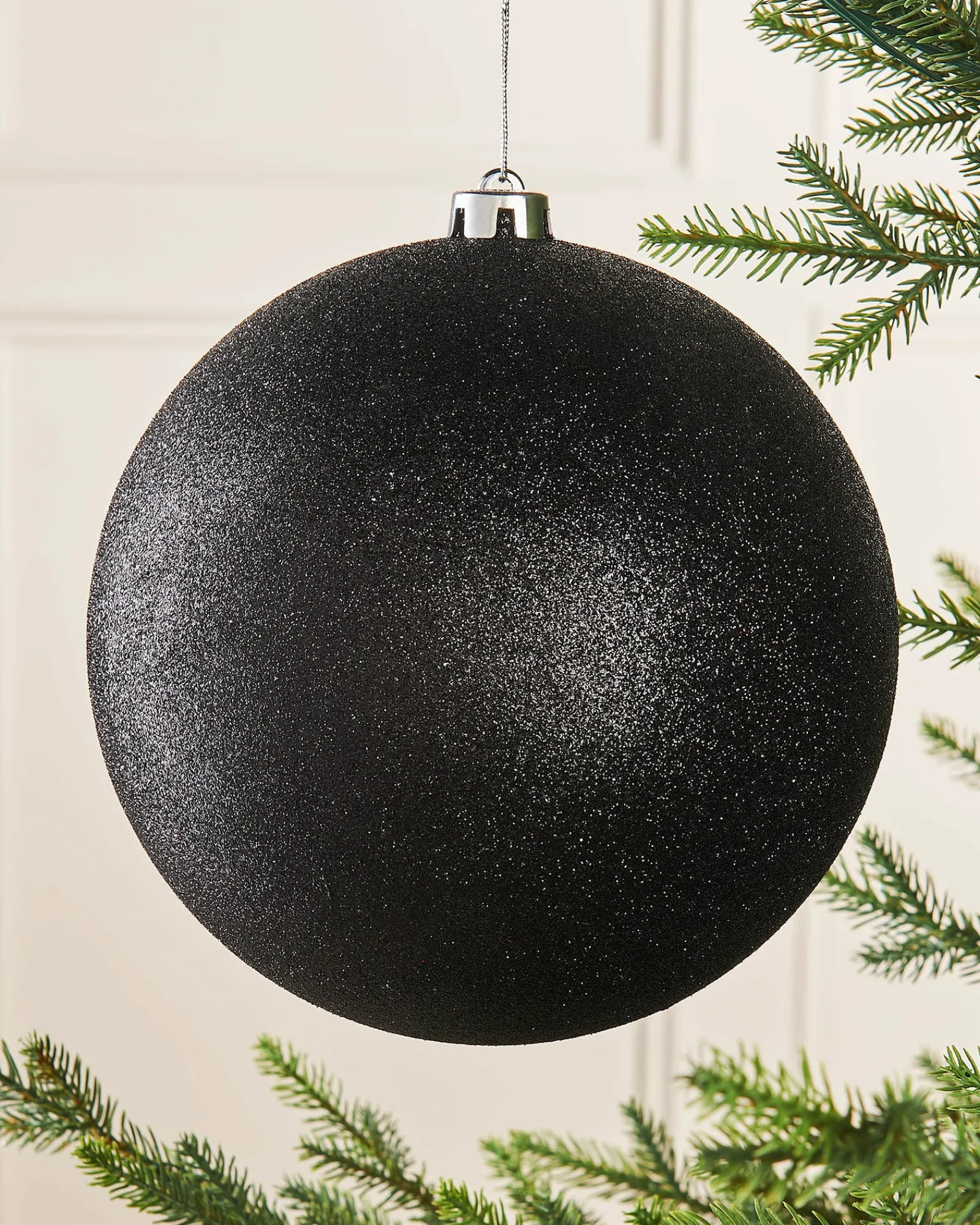 WeRChristmas Black Large Glitter Shatterproof Bauble, 20 Cm