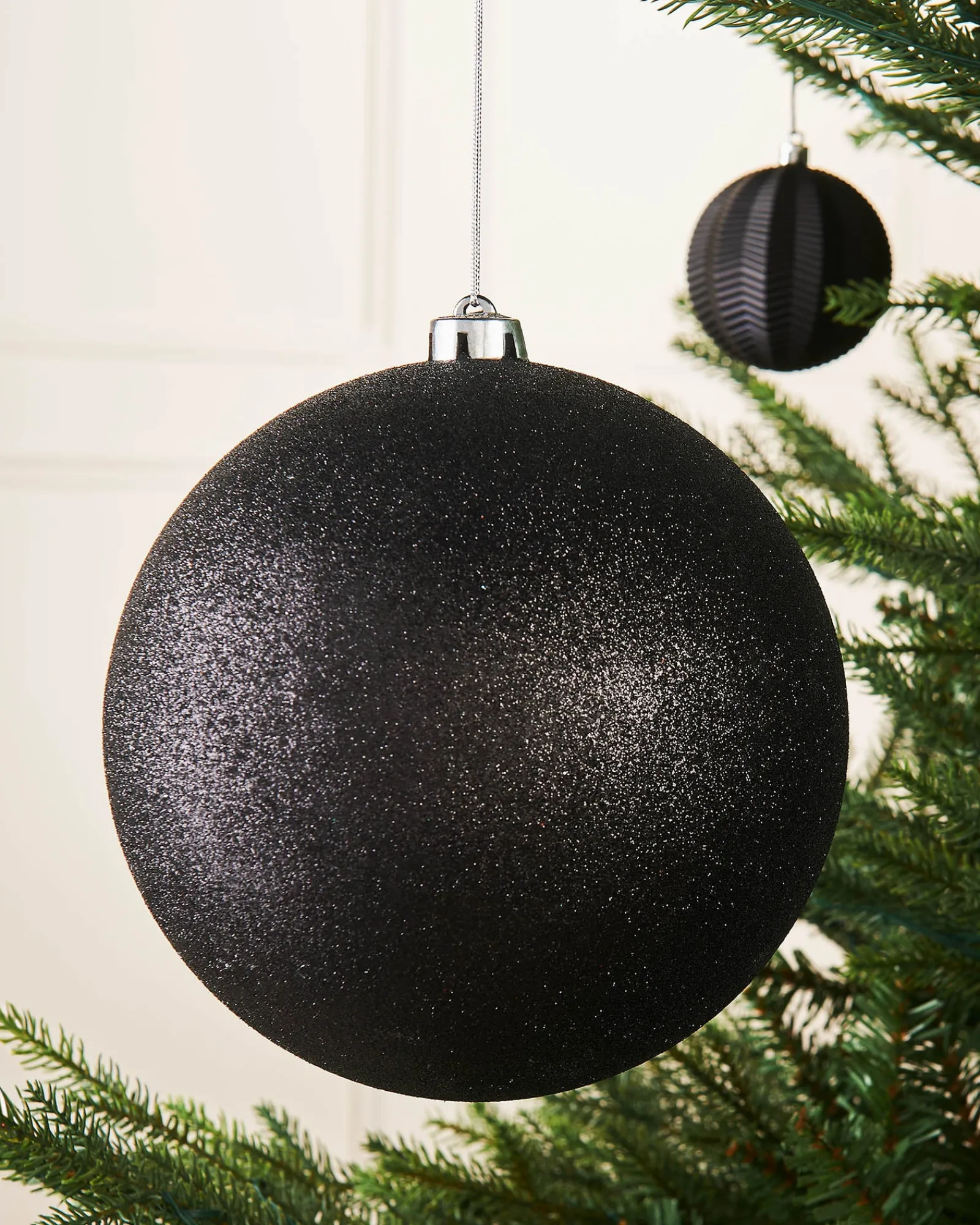 WeRChristmas Black Large Glitter Shatterproof Bauble, 20 Cm