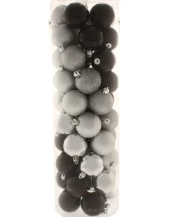WeRChristmas Black/Silver Shatterproof Baubles, 50 Pack