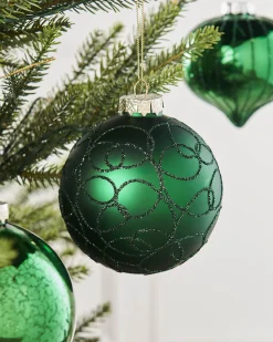 WeRChristmas Christmas Green Glass Baubles, 6 Pack, 10 Cm