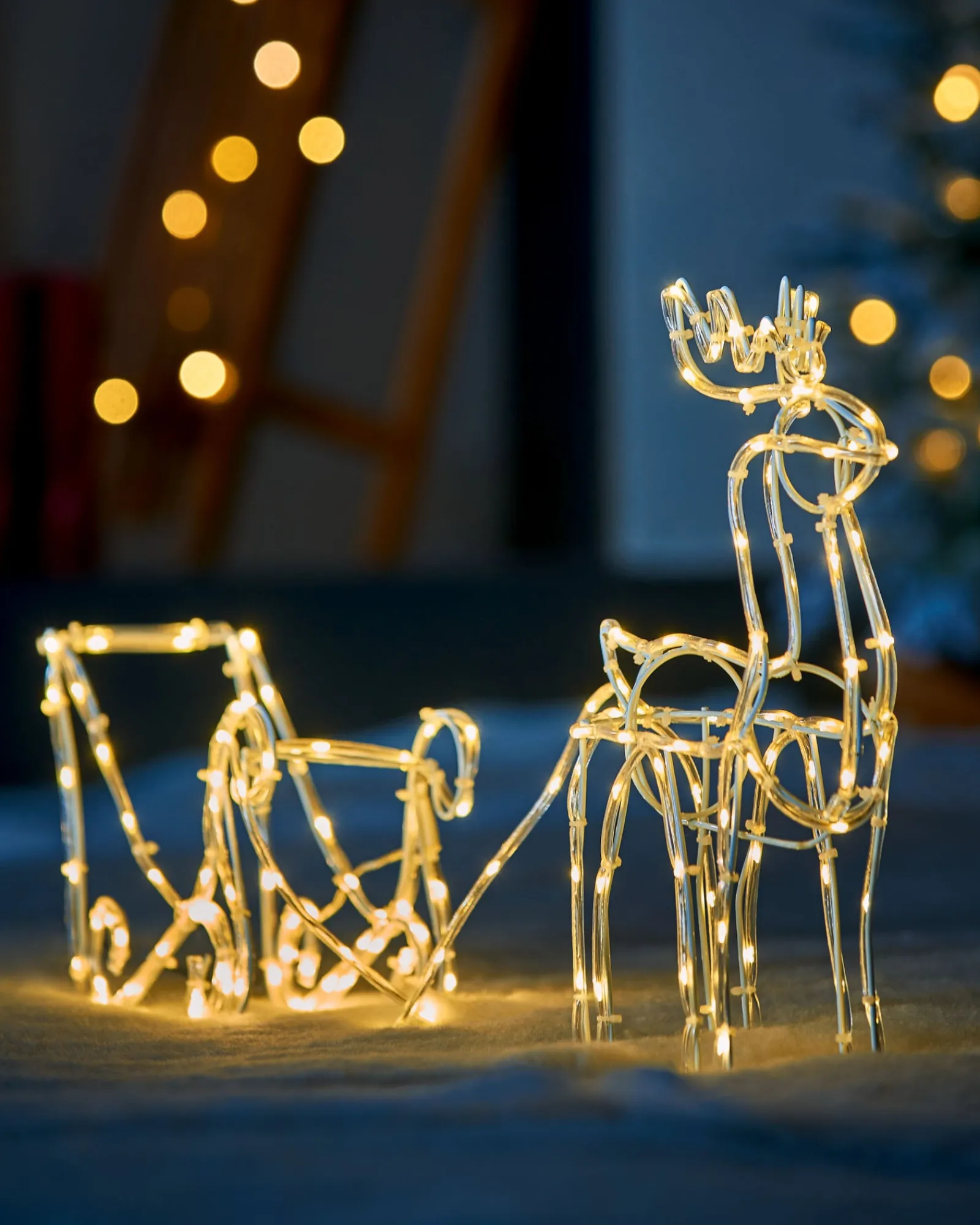 WeRChristmas 3D Reindeer With Sleigh Rope Light Silhouette, 120 Cm