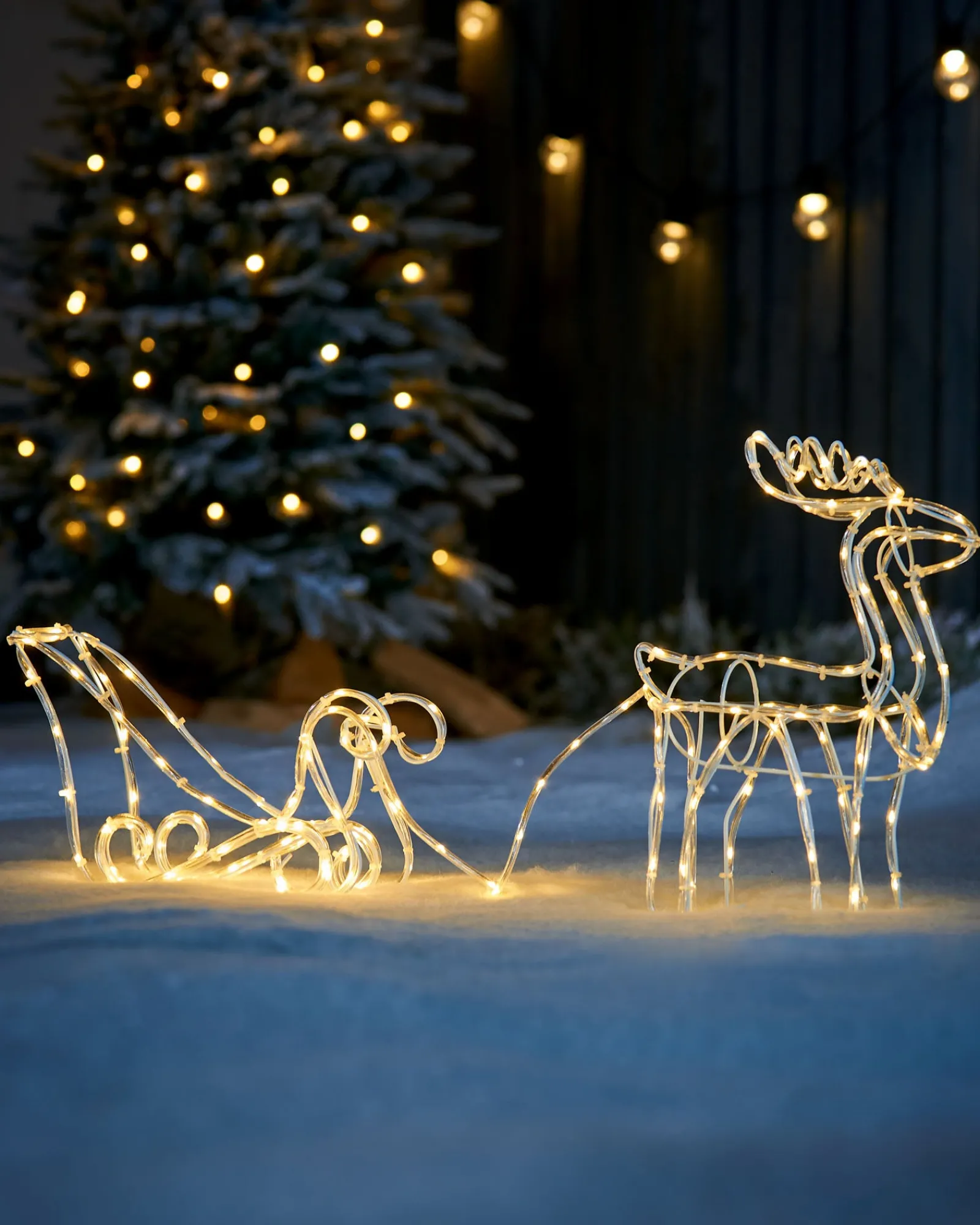 WeRChristmas 3D Reindeer With Sleigh Rope Light Silhouette, 120 Cm
