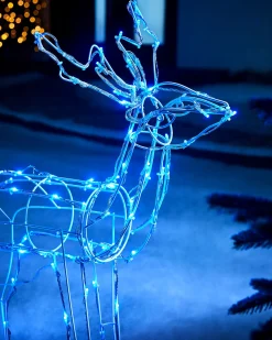 WeRChristmas 3D Twinkling Standing Reindeer Silhouette, Blue, 78 Cm