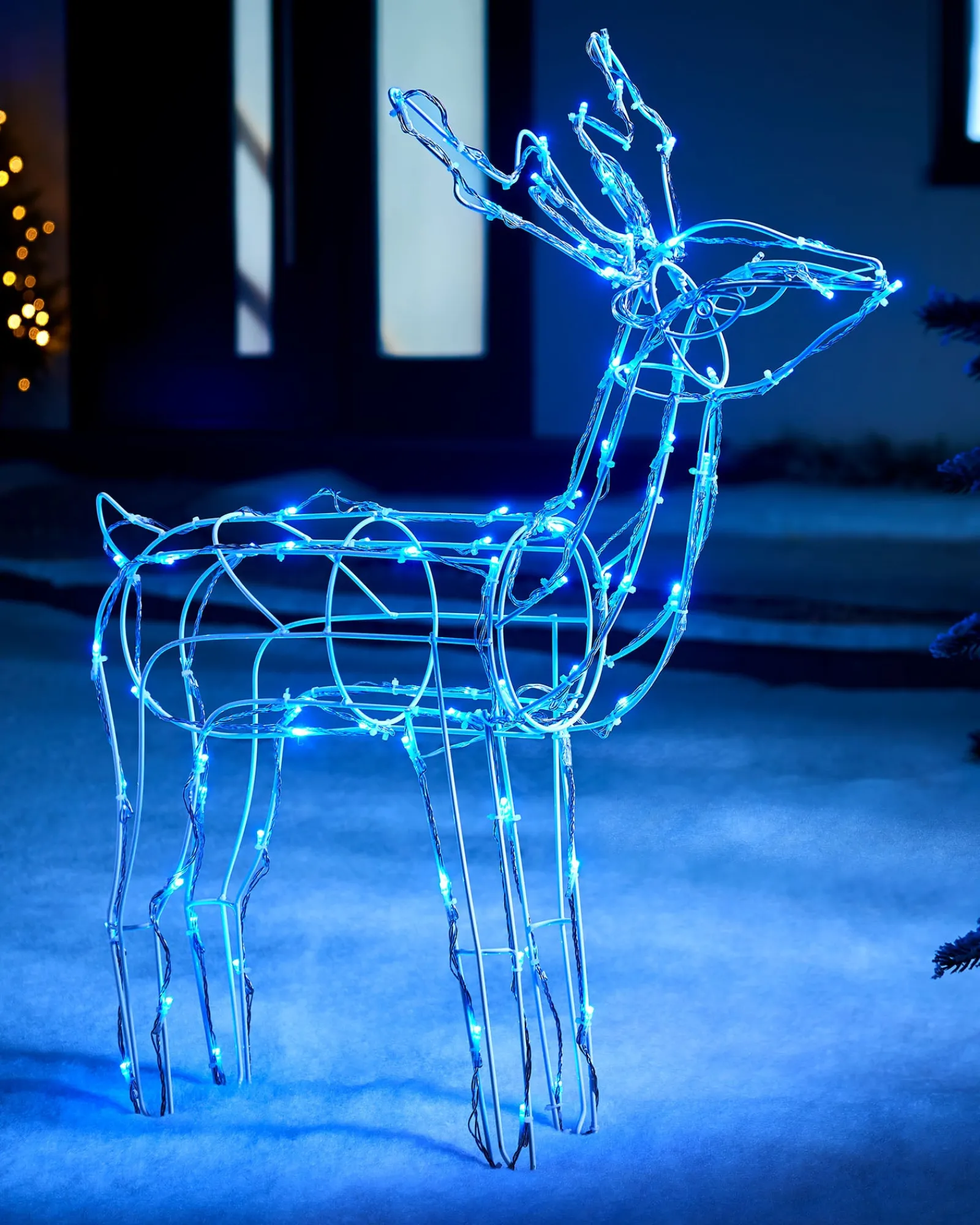 WeRChristmas 3D Twinkling Standing Reindeer Silhouette, Blue, 78 Cm