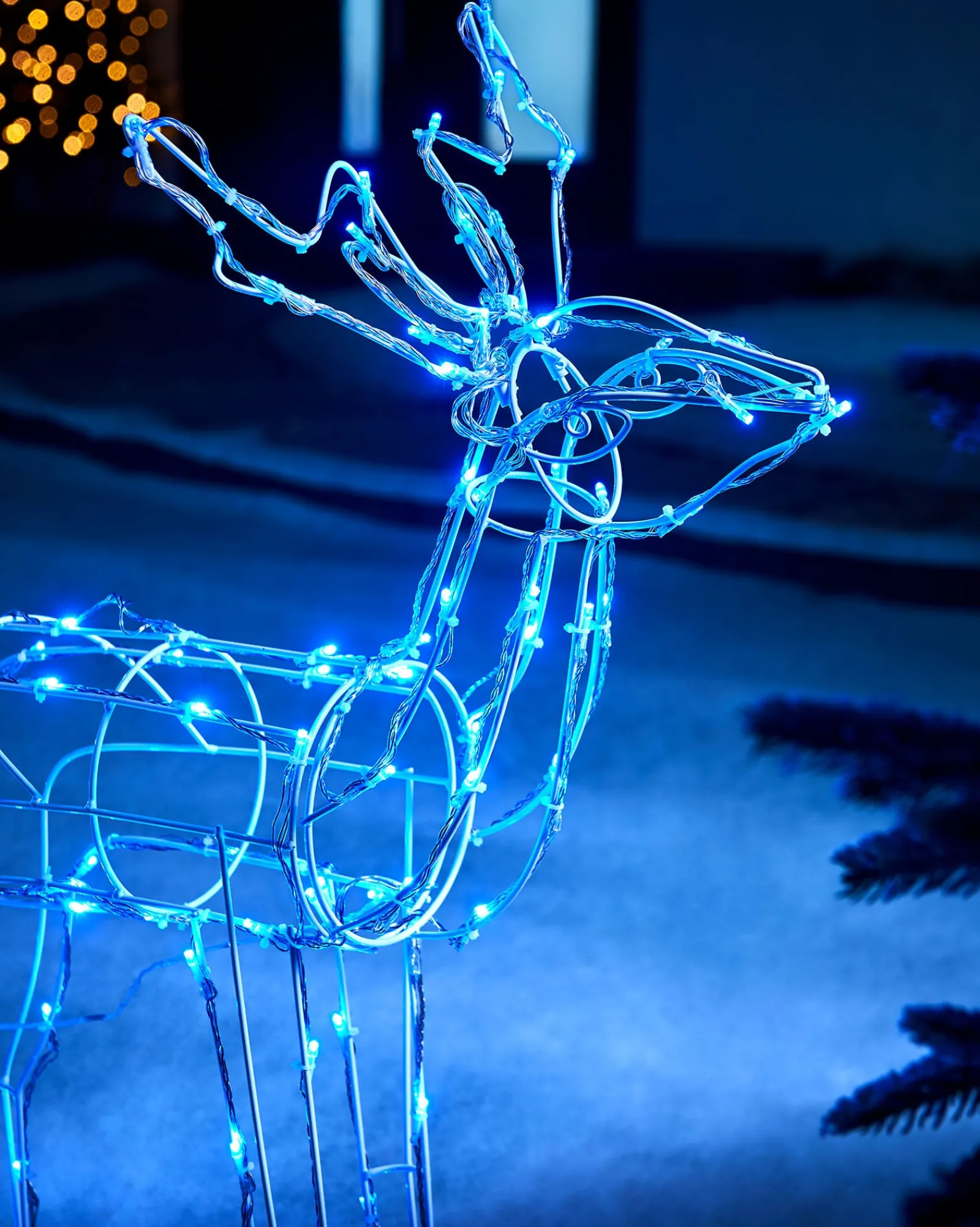 WeRChristmas 3D Twinkling Standing Reindeer Silhouette, Blue, 78 Cm