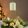 WeRChristmas Decorated Table Centre Piece Candle Holder - Cream/ Gold, Single Pillar