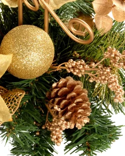 WeRChristmas Decorated Table Centre Piece Candle Holder - Cream/ Gold, Single Pillar