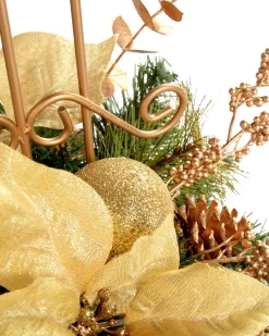 WeRChristmas Decorated Table Centre Piece Candle Holder - Cream/ Gold, Single Pillar