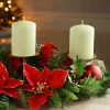 WeRChristmas Decorated Table Centre Piece Candle Holder - Red/Gold, 3 Pillar