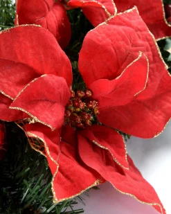 WeRChristmas Decorated Table Centre Piece Candle Holder - Red/Gold, 3 Pillar