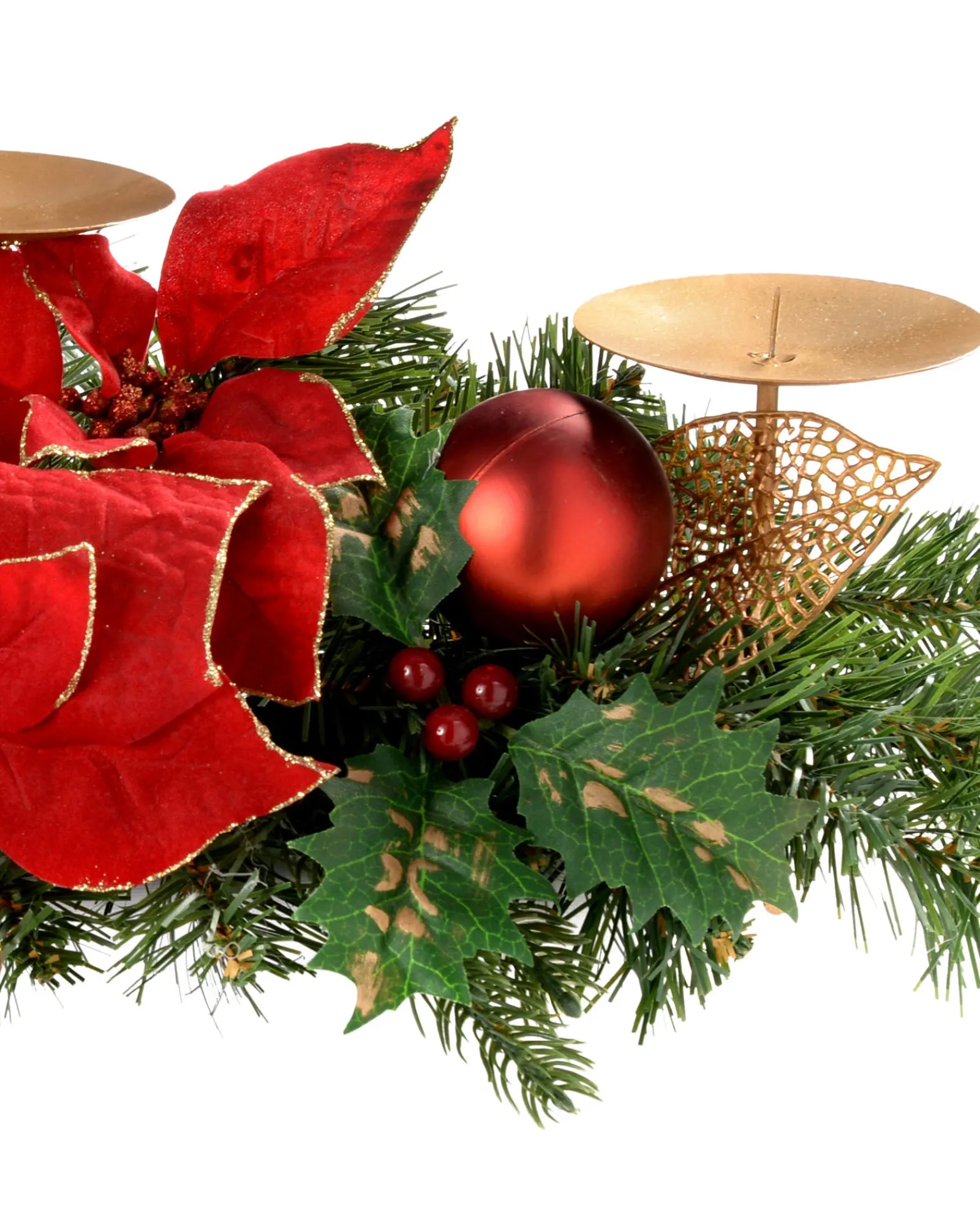 WeRChristmas Decorated Table Centre Piece Candle Holder - Red/Gold, 3 Pillar