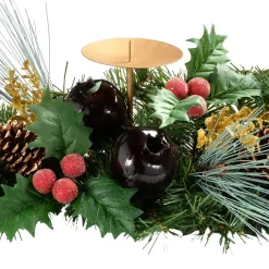 WeRChristmas Decorated Table Centre Piece Garland Candle Holder - Red/ Gold, 3 Pillar