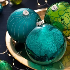 WeRChristmas Emerald Glass Baubles, 3 Pack, 13 Cm