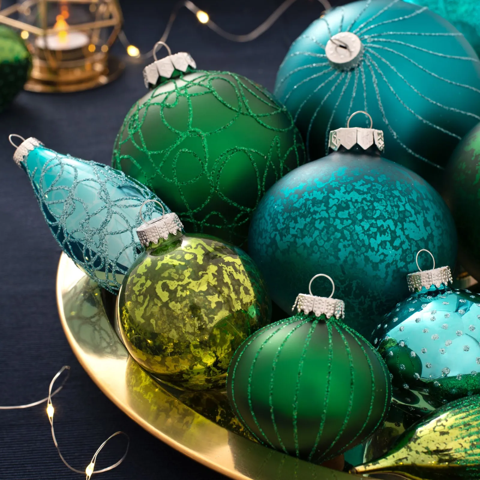 WeRChristmas Emerald Glass Baubles, 3 Pack, 13 Cm