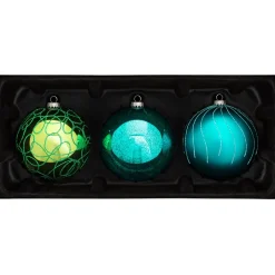 WeRChristmas Emerald Glass Baubles, 3 Pack, 13 Cm