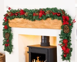 WeRChristmas Extra Thick Decorated Garland, Red/Gold, 9 Ft