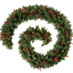 WeRChristmas Extra Thick Mixed Pine Garland, Pinecones & Berries, 9 Ft
