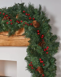WeRChristmas Extra Thick Mixed Pine Garland, Pinecones & Berries, 9 Ft