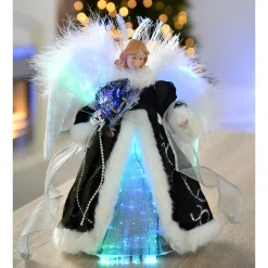 WeRChristmas Fibre Optic Angel Christmas Tree Topper, Black/Silver, 25 Cm