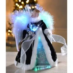 WeRChristmas Fibre Optic Angel Christmas Tree Topper, Black/Silver, 25 Cm