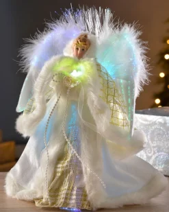 WeRChristmas Fibre Optic Angel Christmas Tree Topper, Cream/Gold, 25 Cm