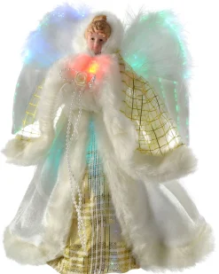 WeRChristmas Fibre Optic Angel Christmas Tree Topper, Cream/Gold, 25 Cm