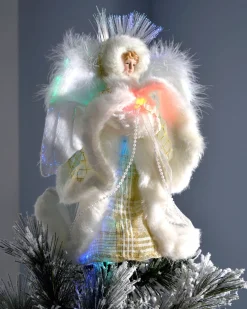 WeRChristmas Fibre Optic Angel Christmas Tree Topper, Cream/Gold, 25 Cm