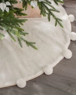 WeRChristmas Fur Pom Pom Tree Skirt, Cream, 120 Cm