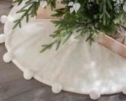 WeRChristmas Fur Pom Pom Tree Skirt, Cream, 120 Cm