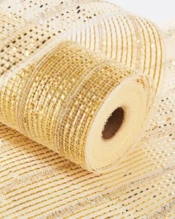 WeRChristmas Ivory Mesh With Pale Gold Foil, 9 M