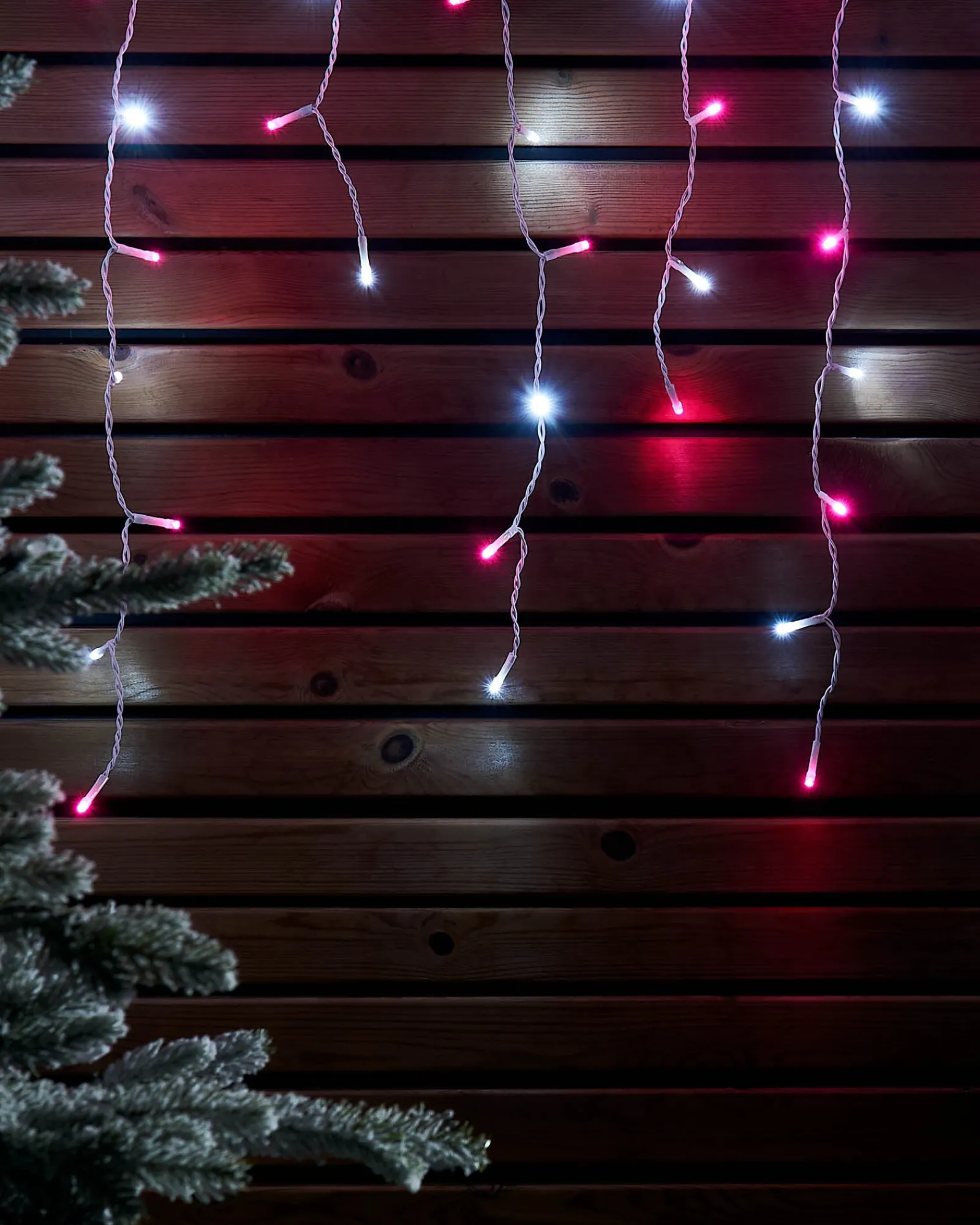 WeRChristmas LINK UP LED Icicle Lights, White Cable, Pink / White