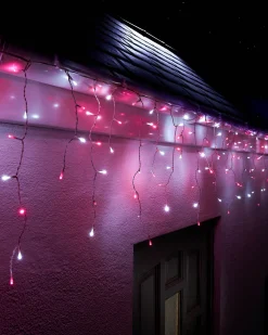 WeRChristmas LINK UP LED Icicle Lights, White Cable, Pink / White