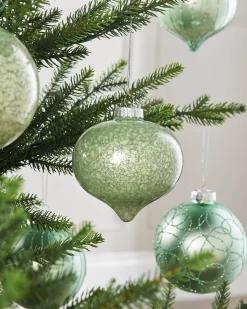 WeRChristmas Mint Green Glass Baubles, 6 Pack, 10 Cm